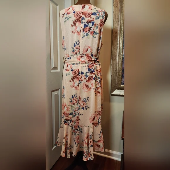 Eliza J Pink Floral Wrap Dress Sz 14 - Picture 4 of 10
